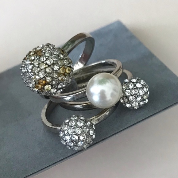 Silver Talbots Disco & Pearl Ring Stack - Picture 2 of 2